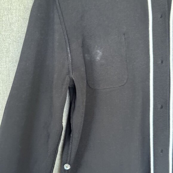 90s Vintage Max Studio Black Stretch Knit w/ White Piping Button Front Shirt - Picture 6 of 13